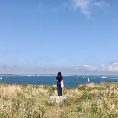 BU student Linh looking out to sea
